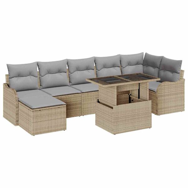 vidaXL Conjunto de sof&aacute; de jard&iacute;n con coj&iacute;n 8 pcs Beige Polirat&aacute;n