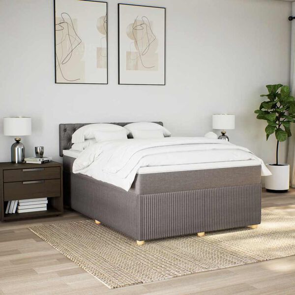 vidaXL Cama box spring con colch&oacute;n tela gris taupe 160x200 cm