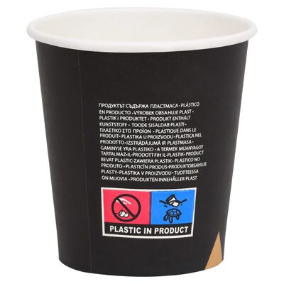vidaXL Vasos de papel café 200 ml 100 uds negro