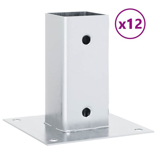 vidaXL Bases para postes cuadradas 12 uds. Plata 71x71 mm