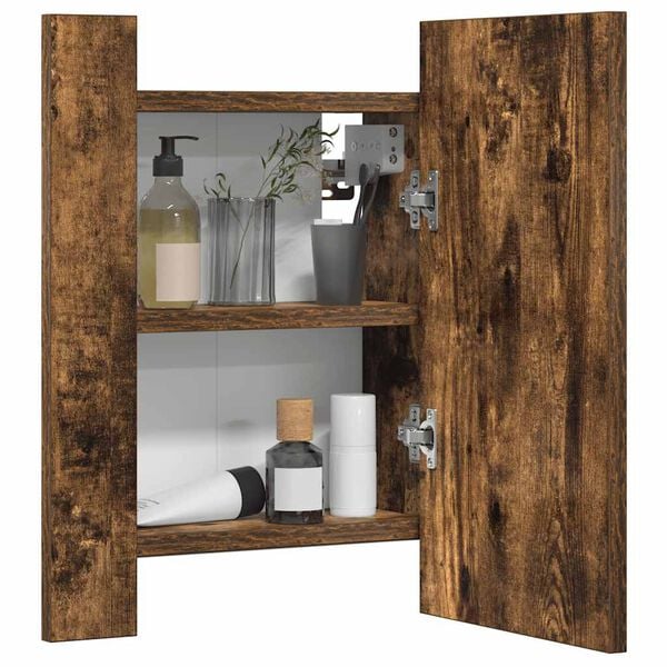 vidaXL Armario de ba&ntilde;o con espejo LED madera roble ahumado 40x12x45 cm