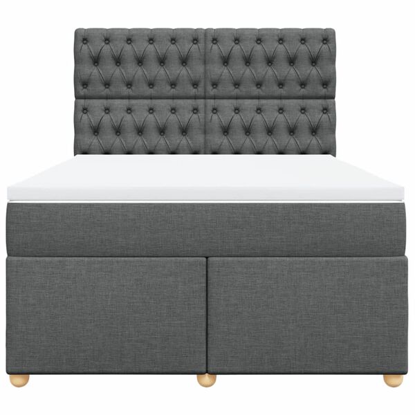 vidaXL Cama box spring con colch&oacute;n tela gris oscuro 140x190 cm
