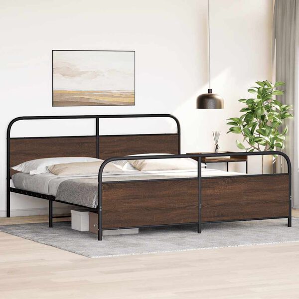 vidaXL Estructura de cama sin colchón metal roble marrón 193x203 cm