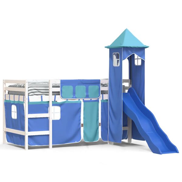 vidaXL Cama alta para ni&ntilde;os con torre madera pino azul 90x190 cm