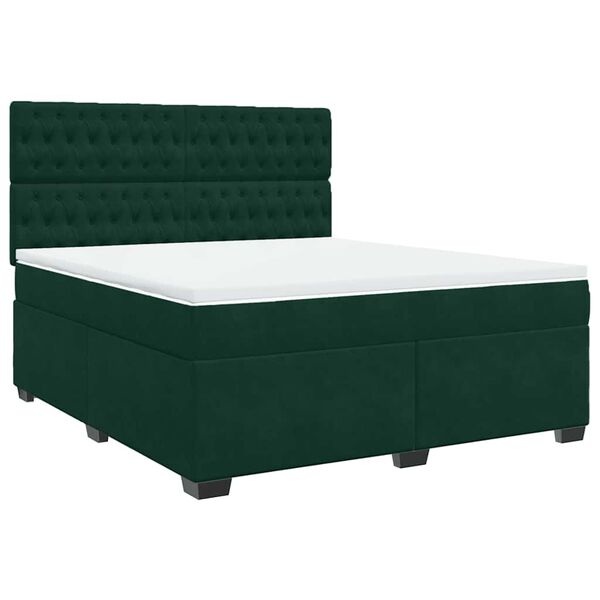 vidaXL Cama box spring con colch&oacute;n terciopelo verde oscuro 180x200 cm