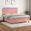 vidaXL Cama box spring colch&oacute;n y LED terciopelo rosa 180x200 cm