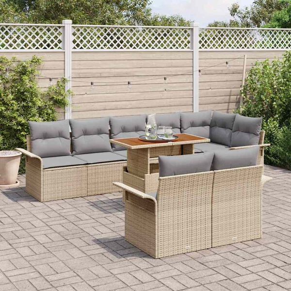 vidaXL Conjunto de sof&aacute; de jard&iacute;n 9 pcs Beige Polirat&aacute;n