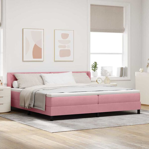 vidaXL Cama tipo Box Spring con colch&oacute;n Rosa 200 x 200 cm Poli&eacute;ster
