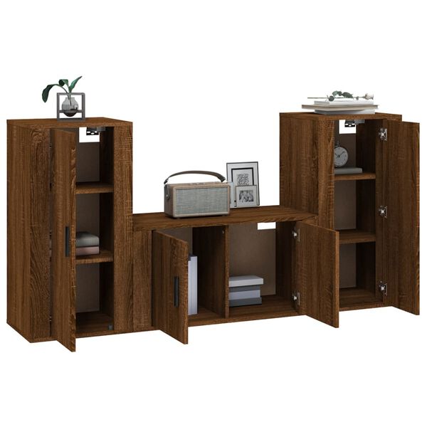 vidaXL Set de muebles para TV 3 pzas madera contrachapada roble marr&oacute;n