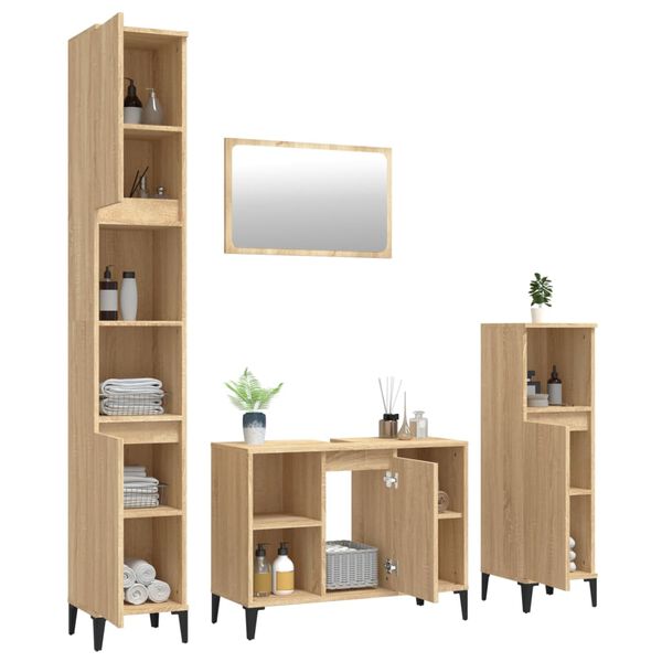 vidaXL Juego de muebles de ba&ntilde;o 4 pzas contrachapada roble Sonoma