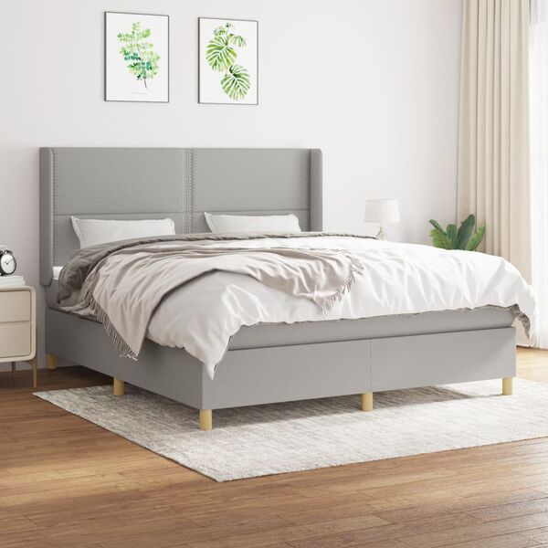 vidaXL Cama box spring con colch&oacute;n tela gris claro 180x200 cm