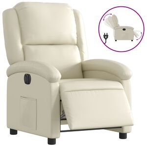 vidaXL Sill&oacute;n reclinable el&eacute;ctrico de cuero sint&eacute;tico crema