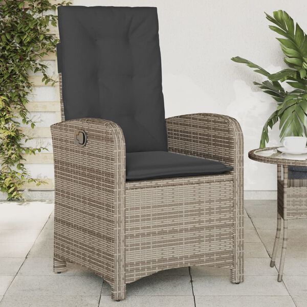 vidaXL Sill&oacute;n reclinable de jard&iacute;n con cojines rat&aacute;n sint&eacute;tico gris
