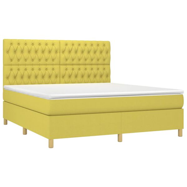 vidaXL Cama box spring con colch&oacute;n tela verde 180x200 cm