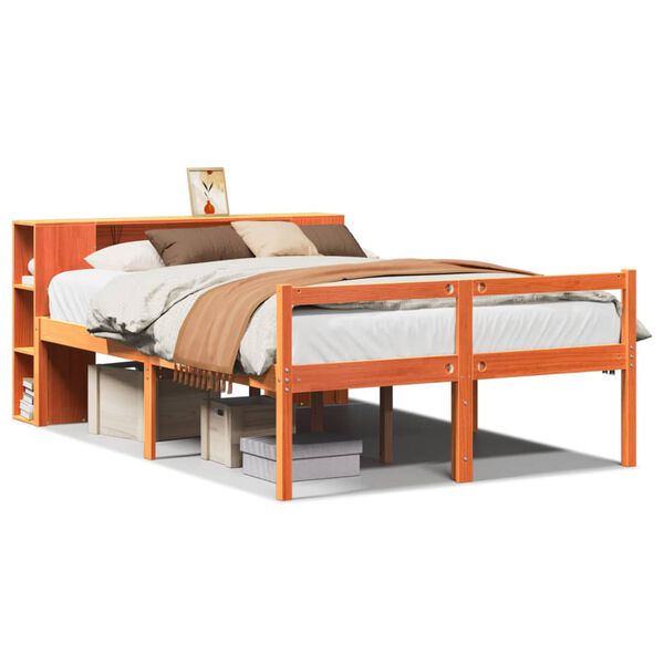 vidaXL Cama con estanter&iacute;a sin colch&oacute;n madera maciza marr&oacute;n 140x190 cm