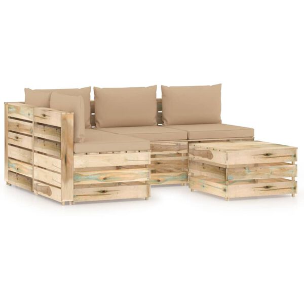 vidaXL Muebles de jard&iacute;n 5 piezas con cojines madera impregnada verde