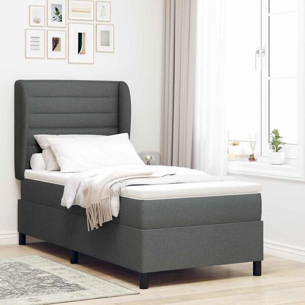 vidaXL Cama tipo Box Spring con colch&oacute;n Gris oscuro 100 x 200 cm tela