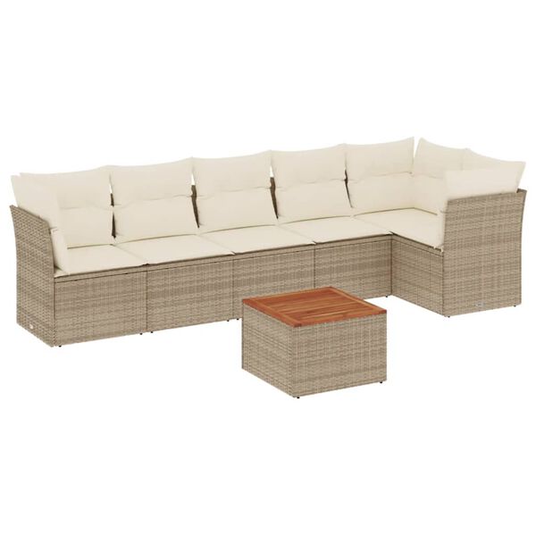 vidaXL Set sof&aacute;s de jard&iacute;n 7 piezas y cojines rat&aacute;n sint&eacute;tico beige