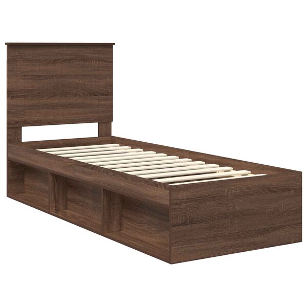 vidaXL Estructura de cama con cabecera Roble Marr&oacute;n 75 x 190 cm