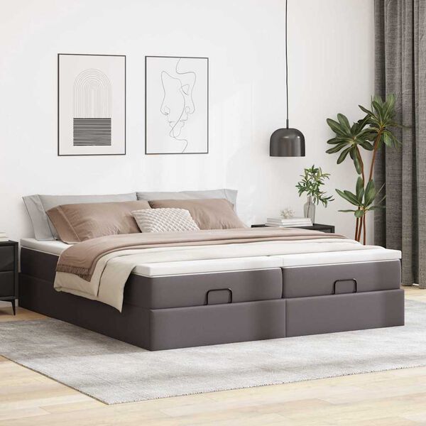 vidaXL Estructura de cama otomana con colchones cuero sint&eacute;tico gris