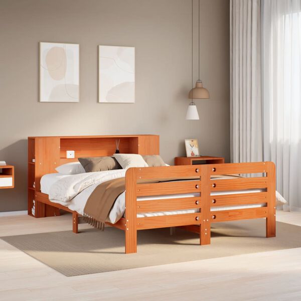 vidaXL Cama sin colch&oacute;n madera maciza de pino marr&oacute;n cera 140x190 cm