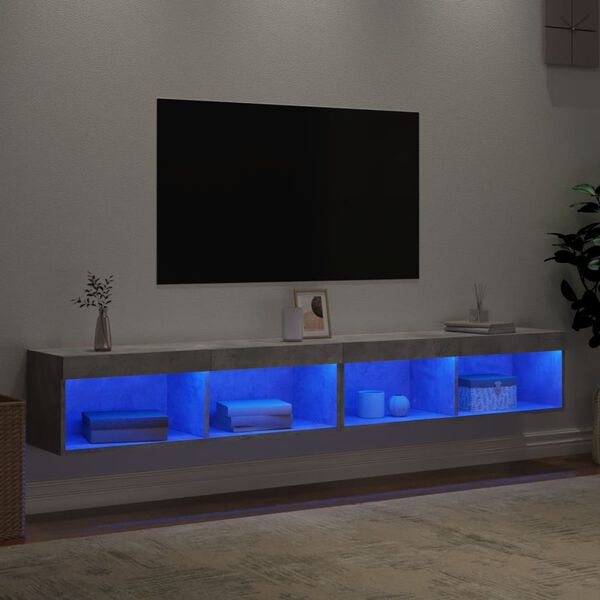 vidaXL Muebles de TV con luces LED 2 uds gris hormig&oacute;n 100x30x30 cm