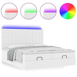 vidaXL Cama otomana colch&oacute;n&LED cuero sint&eacute;tico blanco puro 160x200cm