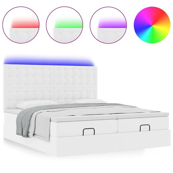 vidaXL Cama otomana colch&oacute;n&LED cuero sint&eacute;tico blanco puro 160x200cm