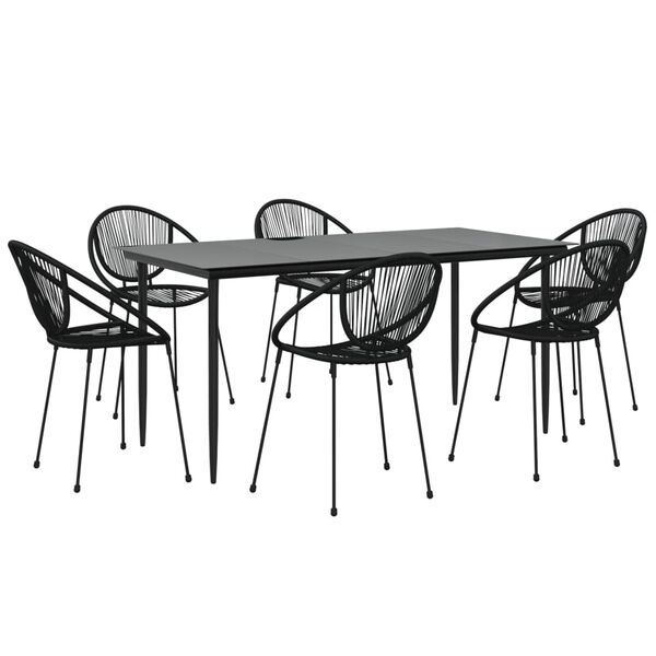 vidaXL Juego de comedor para jard&iacute;n 7 piezas rat&aacute;n PVC negro