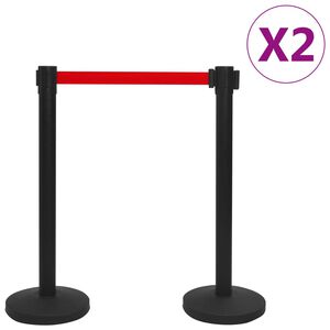 vidaXL Barrera de cinta tipo aeropuerto hierro negro 4 uds