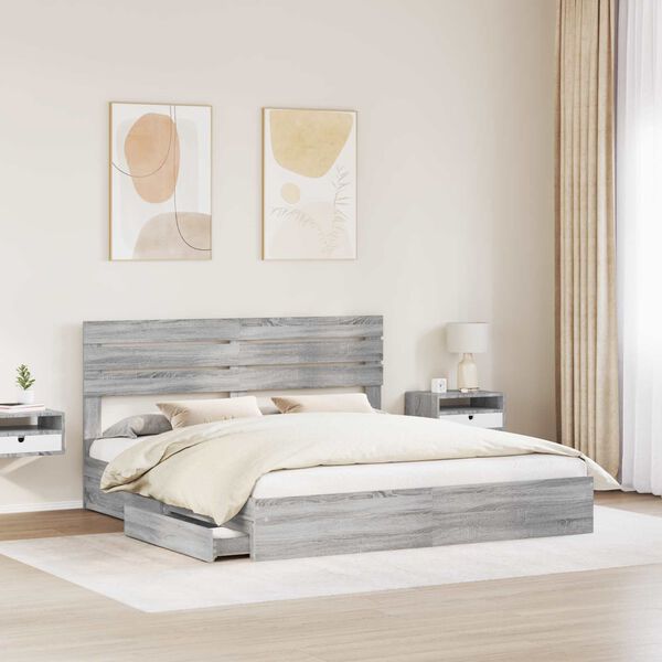 vidaXL Cama con almacenamiento con cabecera Gris Sonoma 180 x 200 cm