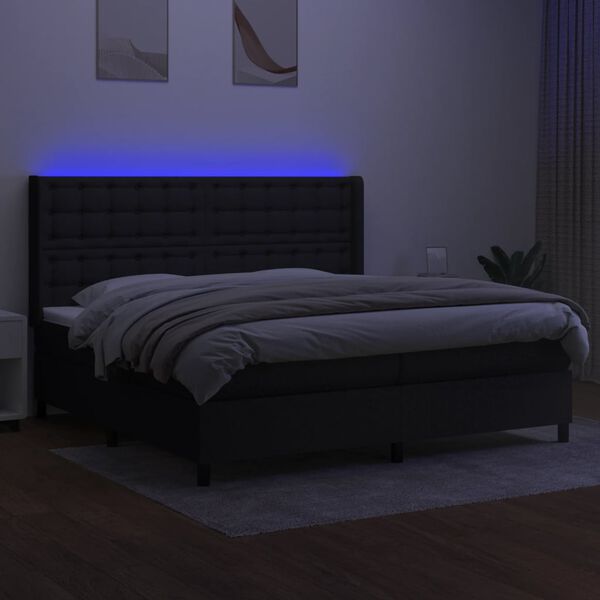 vidaXL Cama box spring colch&oacute;n y luces LED tela negro 200x200 cm