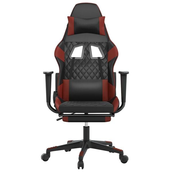 vidaXL Silla gaming con reposapiés cuero sintético negro rojo tinto
