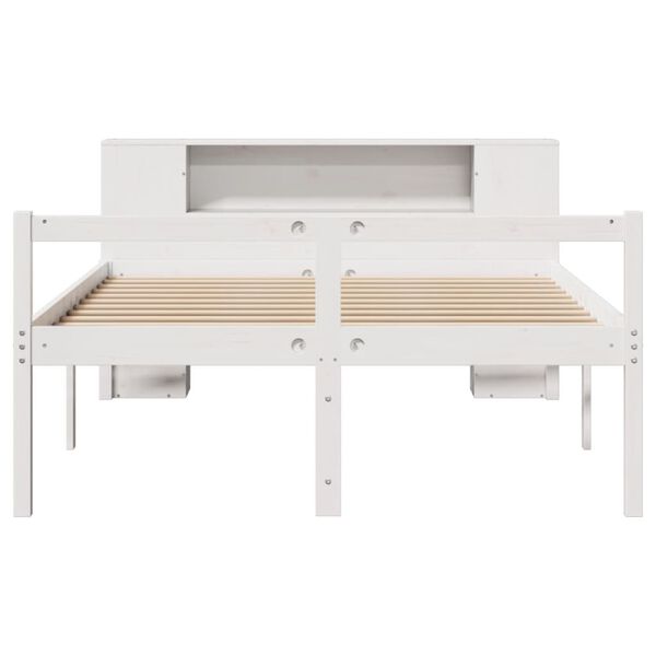 vidaXL Cama con estanter&iacute;a sin colch&oacute;n madera maciza blanca 120x200 cm