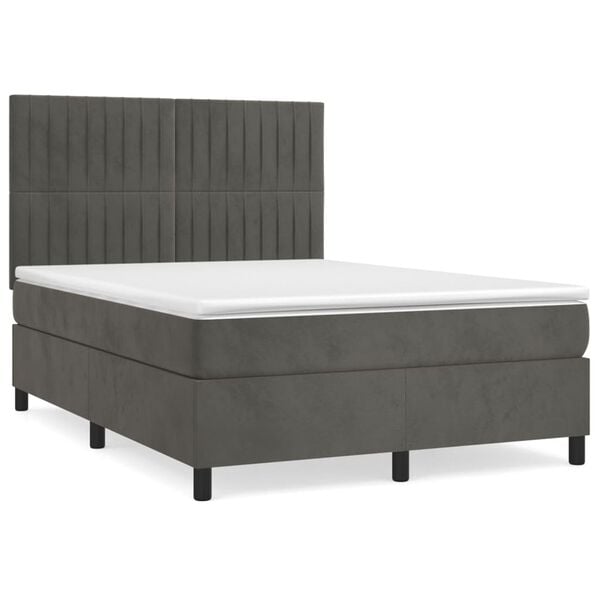 vidaXL Cama box spring con colch&oacute;n terciopelo gris oscuro 140x200 cm
