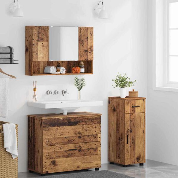 vidaXL Juego de muebles de ba&ntilde;o con caj&oacute;n 3 pcs Madera Vieja