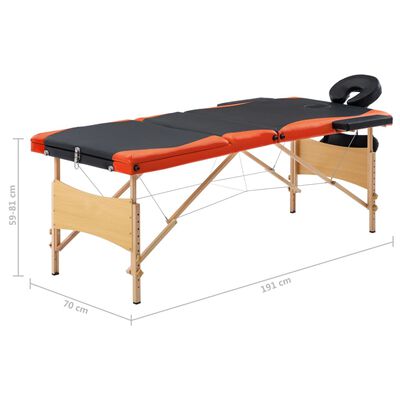 vidaXL Camilla de masaje plegable 3 zonas madera negro y naranja
