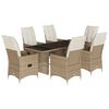vidaXL Set comedor de jard&iacute;n 7 pzas con cojines rat&aacute;n sint&eacute;tico beige
