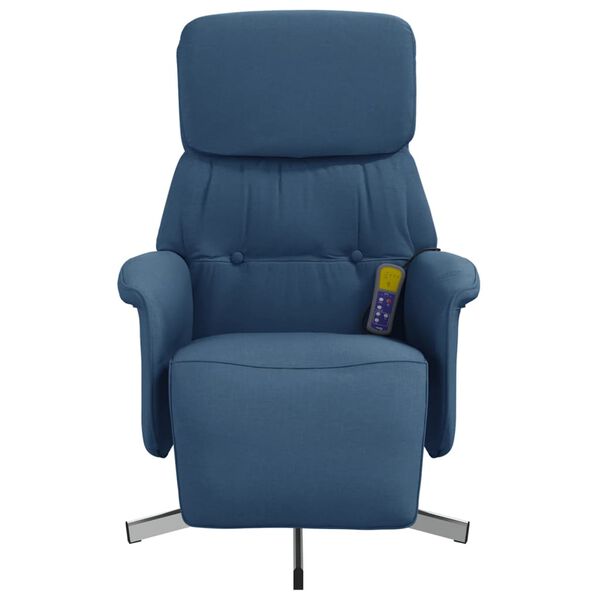 vidaXL Sill&oacute;n reclinable de masaje con reposapi&eacute;s tela azul