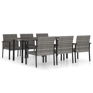 vidaXL Juego de comedor para jard&iacute;n 7 piezas rat&aacute;n sint&eacute;tico gris
