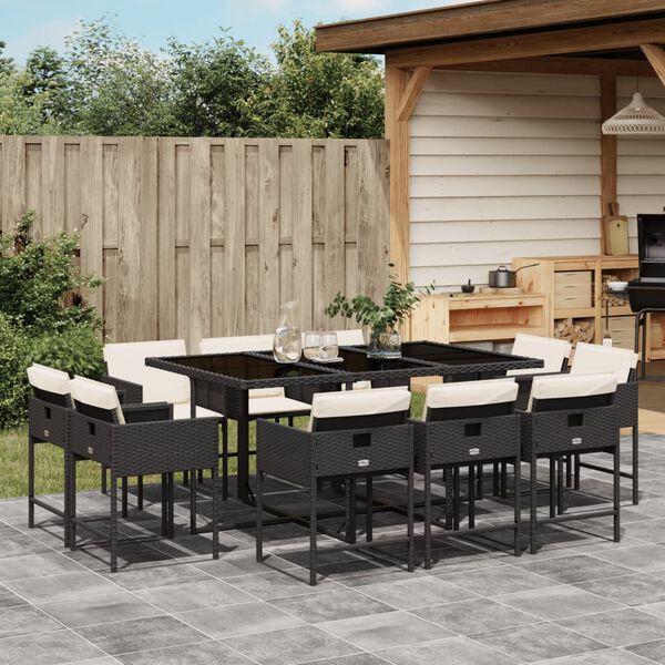 vidaXL Set de comedor jard&iacute;n 11 pzas con cojines rat&aacute;n sint&eacute;tico negro