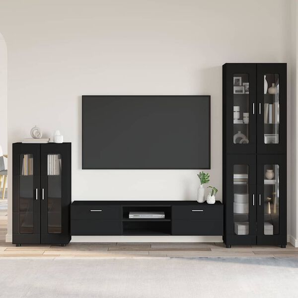 vidaXL Conjunto de mueble de TV FLORIN Negro Madera de ingenier&iacute;a