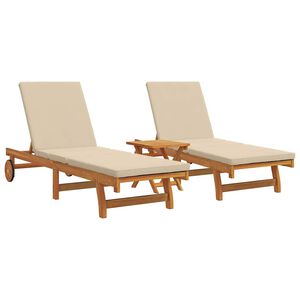 vidaXL Tumbona 3 uds. Madera de Acacia S&oacute;lida Marr&oacute;n