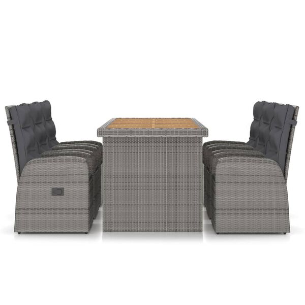 vidaXL Set de comedor de jardín 7 pzas y cojines ratán sintético gris