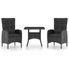 vidaXL Set de comedor de jardín 3 pzas ratán sintético y vidrio negro