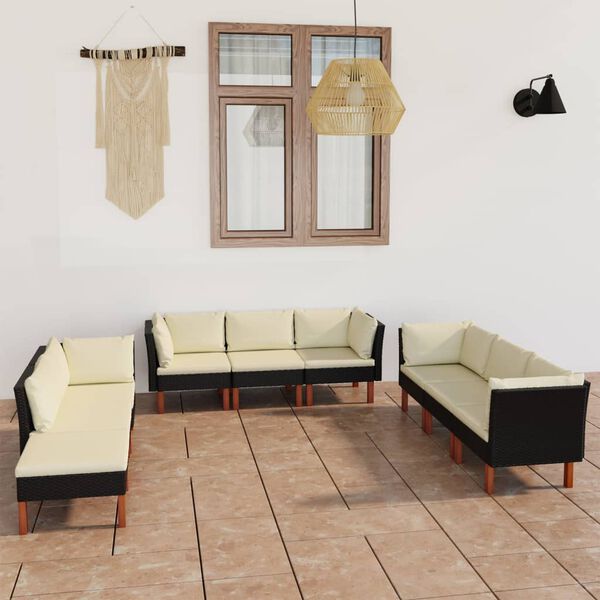 vidaXL Set de muebles de jard&iacute;n 9 pzas y cojines rat&aacute;n sint&eacute;tico negro
