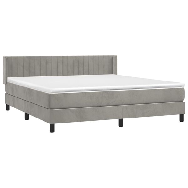 vidaXL Cama box spring con colch&oacute;n terciopelo gris claro 160x200 cm