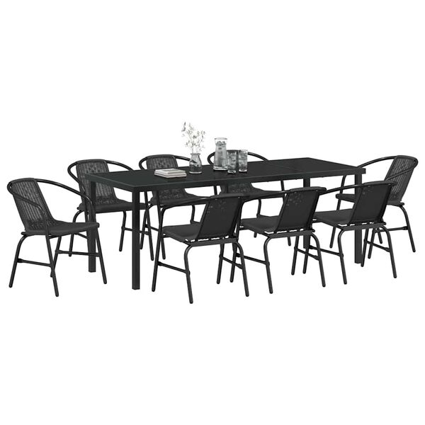 vidaXL Conjunto de Comedor de Jard&iacute;n 9 pcs Negro