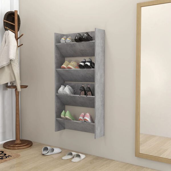 vidaXL Zapateros de pared 2 uds contrachapada gris hormig&oacute;n 60x18x60cm