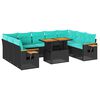 vidaXL Set sof&aacute;s jard&iacute;n y cojines 10 pzas rat&aacute;n sint&eacute;tico acacia negro